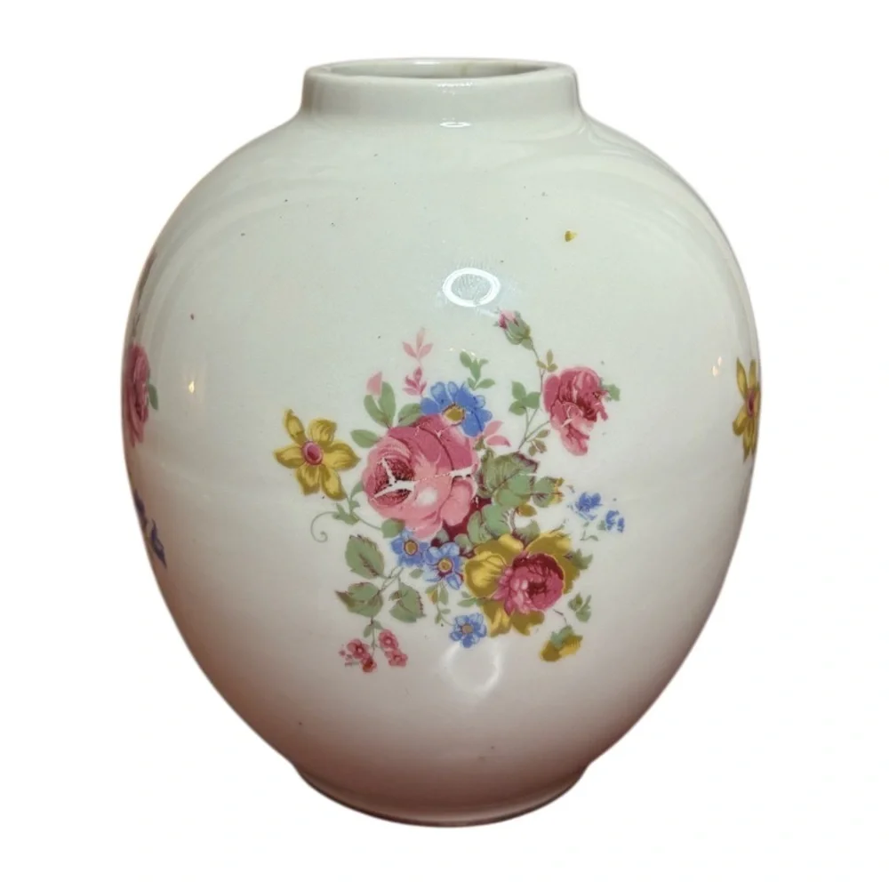Vintage Flower Vase ANJOU Cottage Pink Rose Mauve Blue Ivory Cream Floral Decor